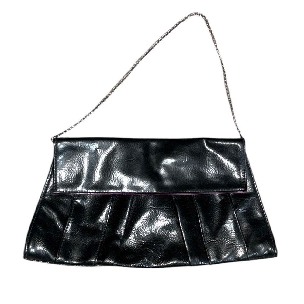 DAISY FUENTES Black Ruched Clutch with Chain Strap